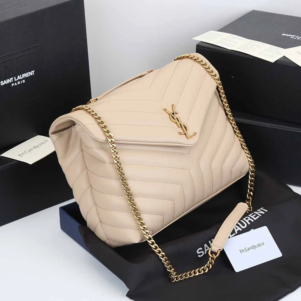 YSL LOULOU MEDIUM BAG IN MATELASSe “Y” LEATHER 1805 Beige 3 beige
