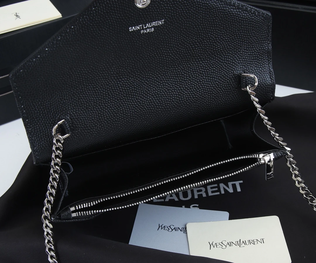 YSL ENVELOPE CHAIN WALLET IN GRAIN DE POUDRE EMBOSSED LEATHER 1888 16 1888-15