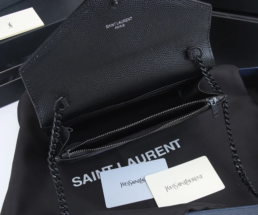 YSL ENVELOPE CHAIN WALLET IN GRAIN DE POUDRE EMBOSSED LEATHER 1888 7 1888-7