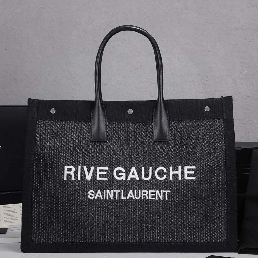 YSL RIVE GAUCHE TOTE BAG IN LINEN AND LEATHER 4992 1 4992-1
