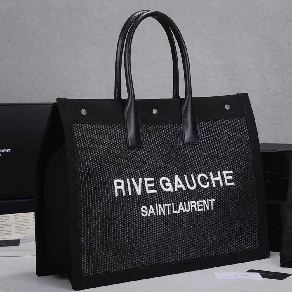 YSL RIVE GAUCHE TOTE BAG IN LINEN AND LEATHER 4992 2 4992-2