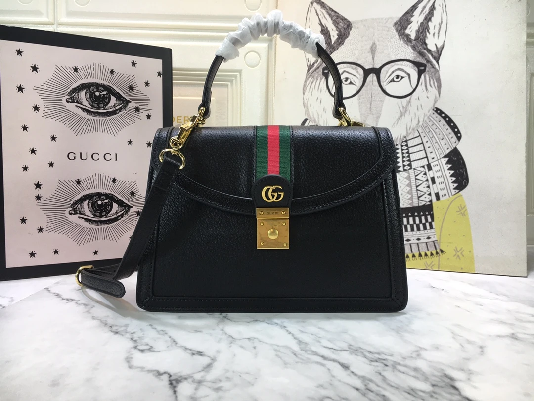 Gucci Ophidia small top handle bag with Web Black/White 1 bw
