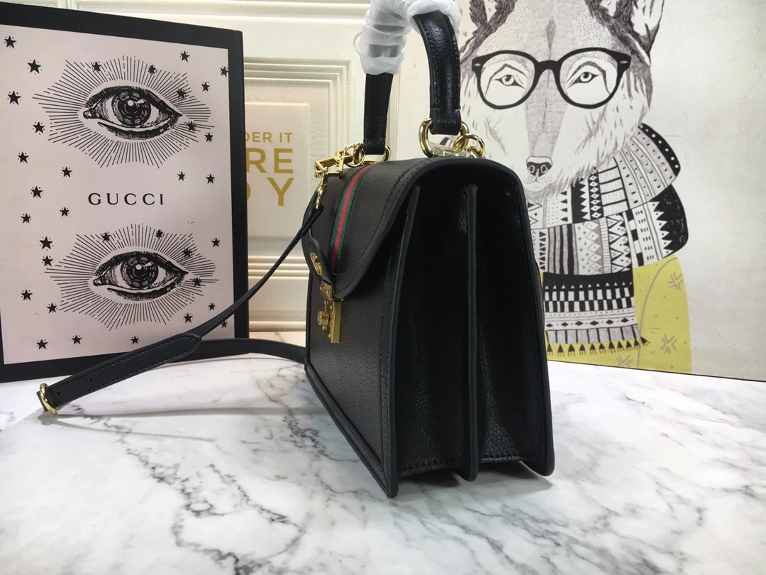 Gucci Ophidia small top handle bag with Web Black/White 2 bw