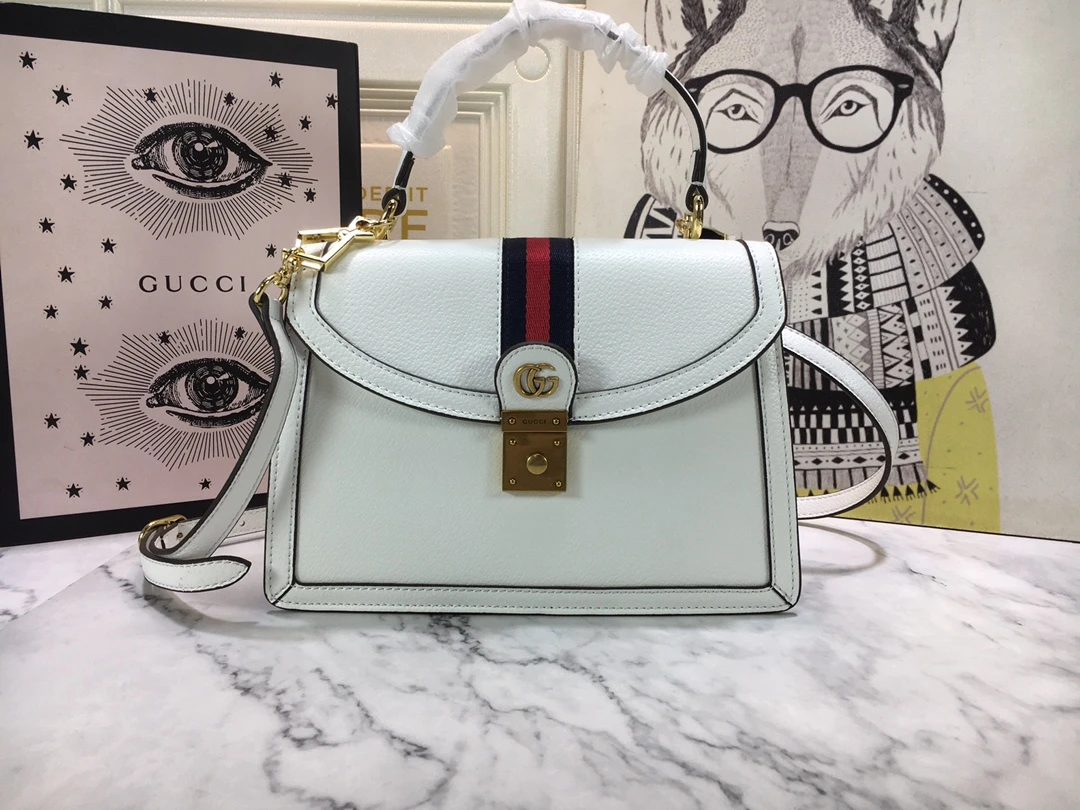 Gucci Ophidia small top handle bag with Web Black/White 6 bw