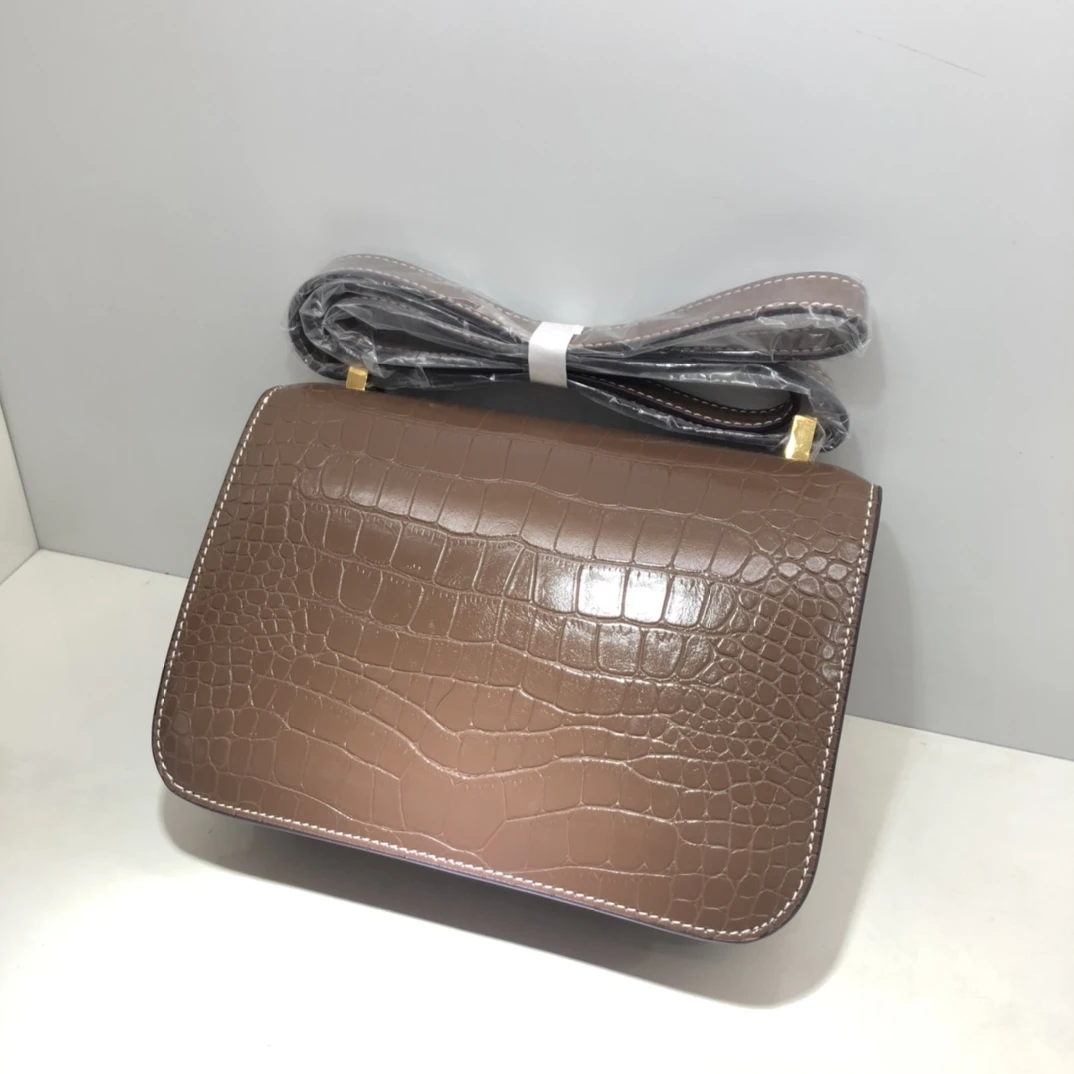 Hermes Constance Crocodile Leather Pattern Cross Body Bag 24 Cons