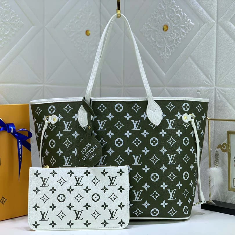 Louis Vuitton Neverfull MM tote bag- Green&Beige 1 EBEAEEBFAEBBEE