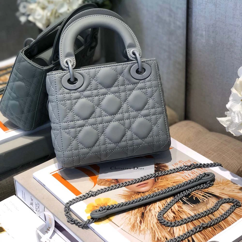 Dior AAA-MINI LADY DR BAG Pure-Black/Pink/Grey 8 MSL