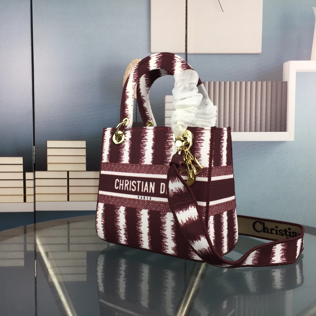 Dior MEDIUM LADY D-LITE BAG Blue/Red/O 12 MORF