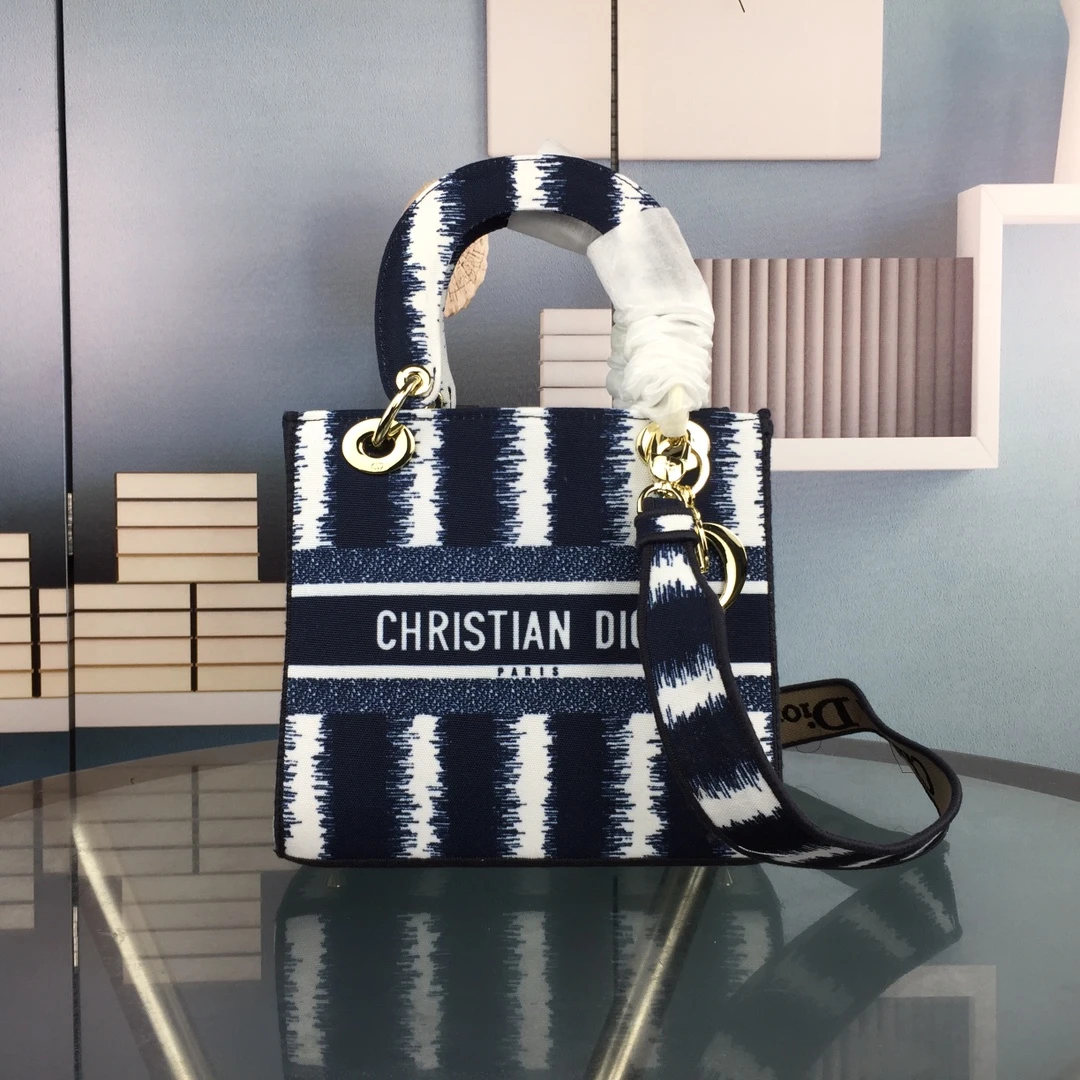 Dior MEDIUM LADY D-LITE BAG Blue/Red/O 6 MORF