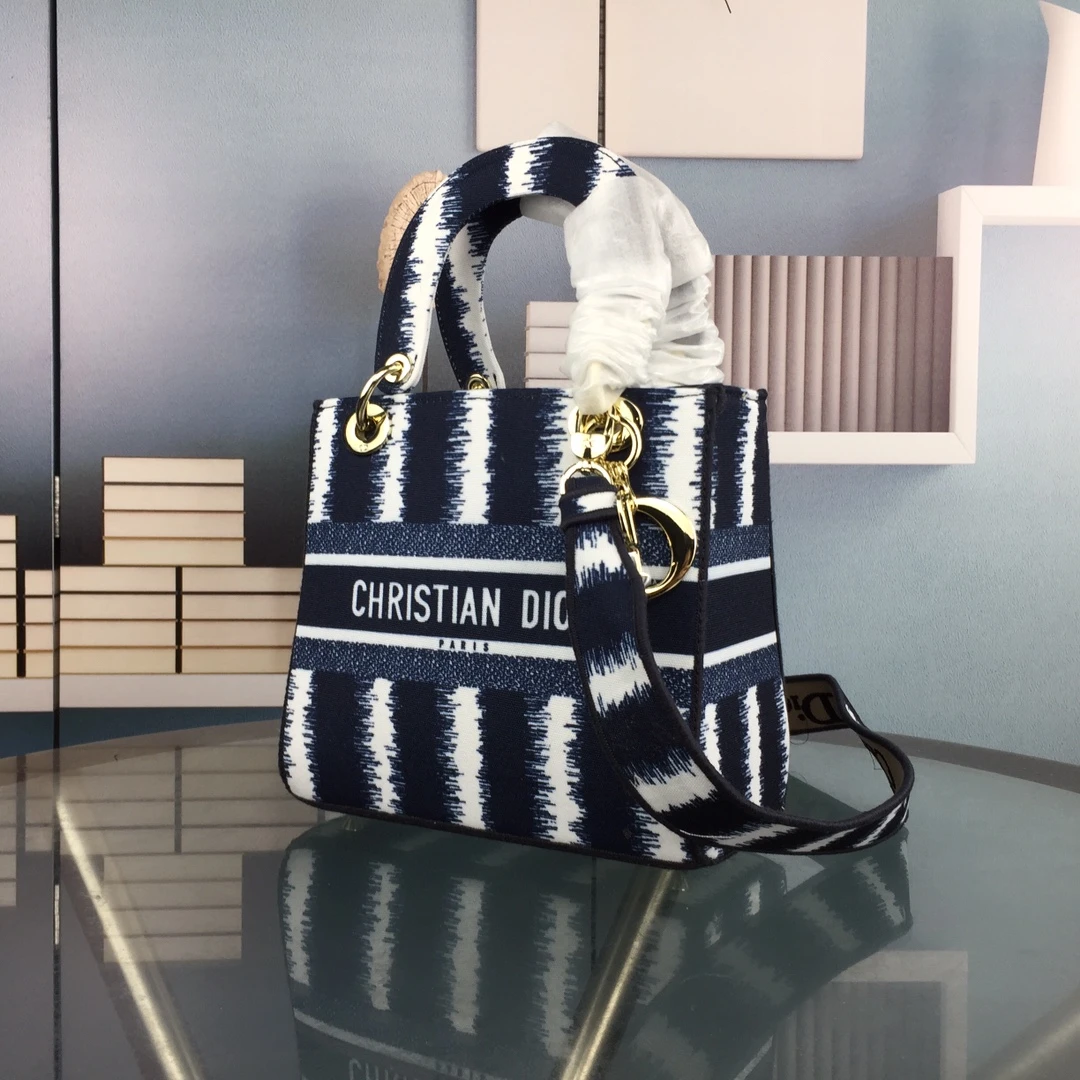 Dior MEDIUM LADY D-LITE BAG Blue/Red/O 7 MORF