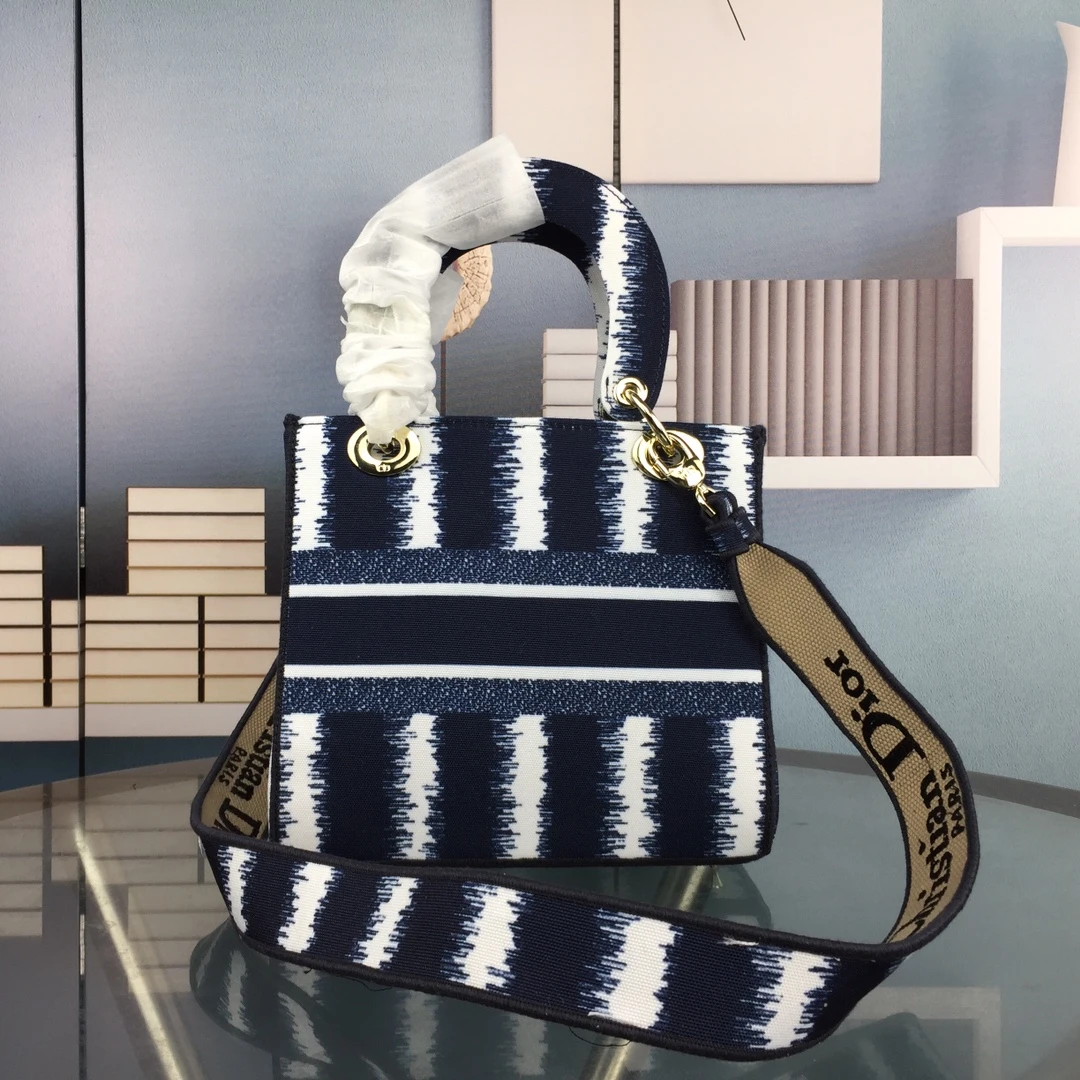 Dior MEDIUM LADY D-LITE BAG Blue/Red/O 8 MORF