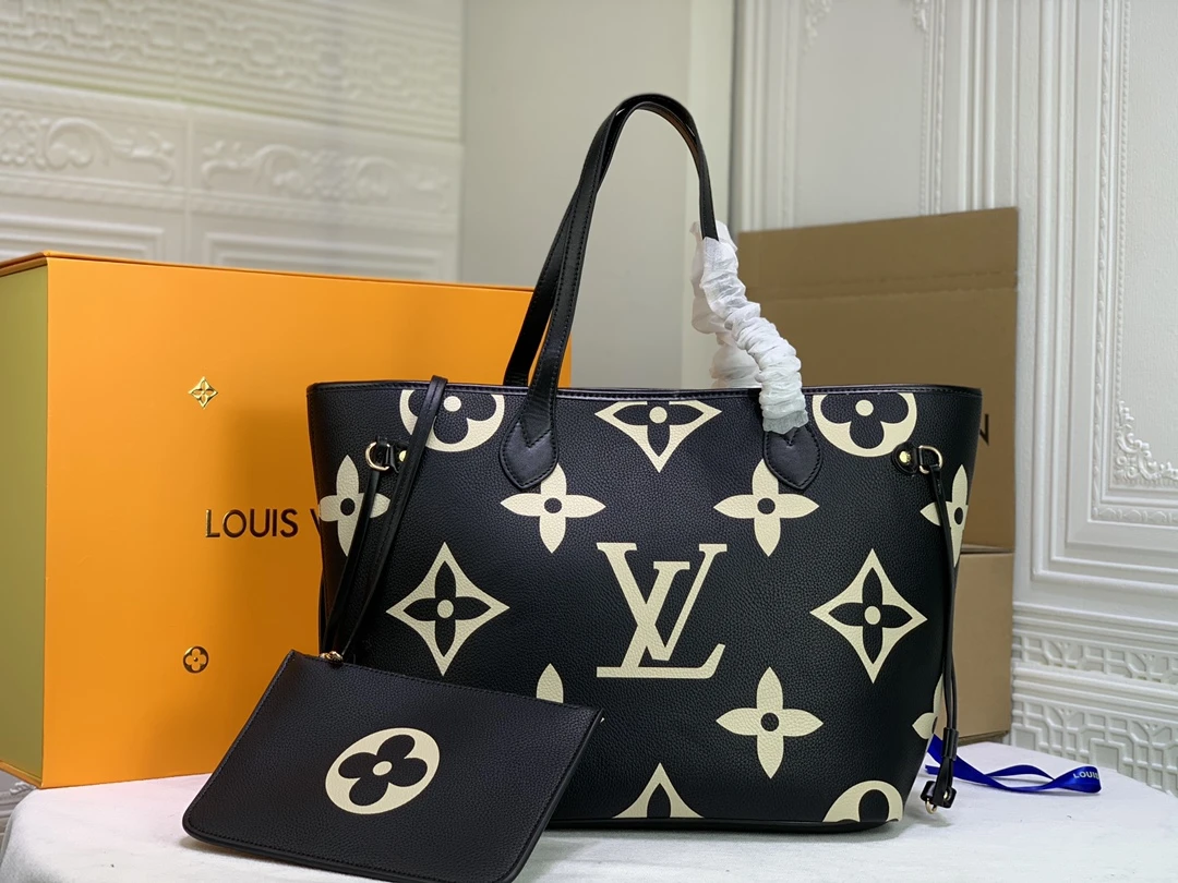 Louis Vuitton Neverfull M45679 MM Tote Bag White/Black 1 M