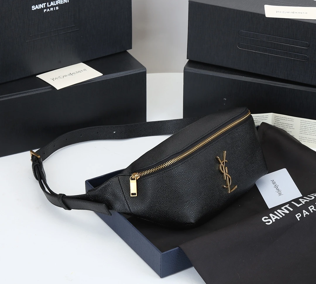 YSL Classic Monogram Belt Bag In Grain De Poudre Embossed Leather 2 YSL