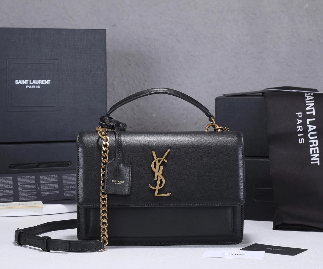 YSL Sunset Medium Top Handle Bag- Black/Beige 1 YSL