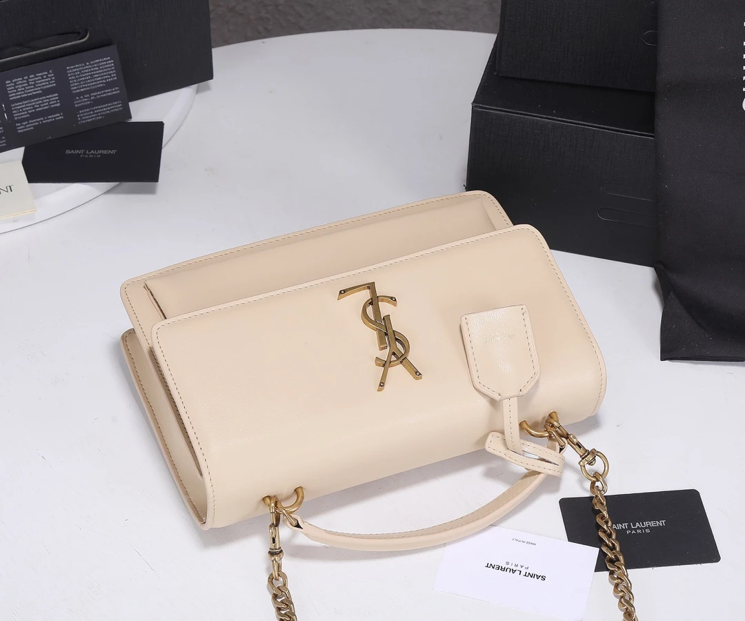 YSL Sunset Medium Top Handle Bag- Black/Beige 10 YSL
