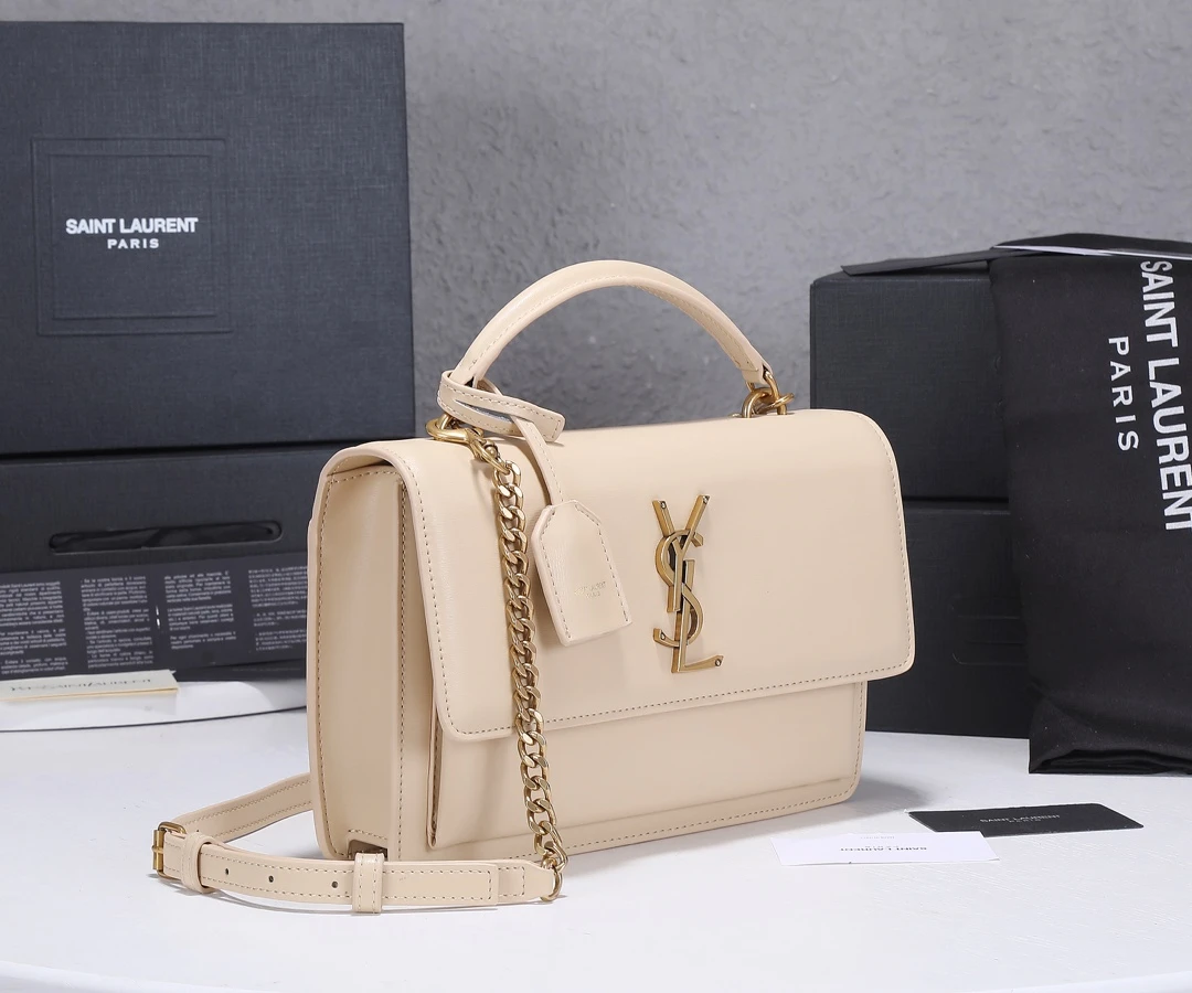 YSL Sunset Medium Top Handle Bag- Black/Beige 8 YSL
