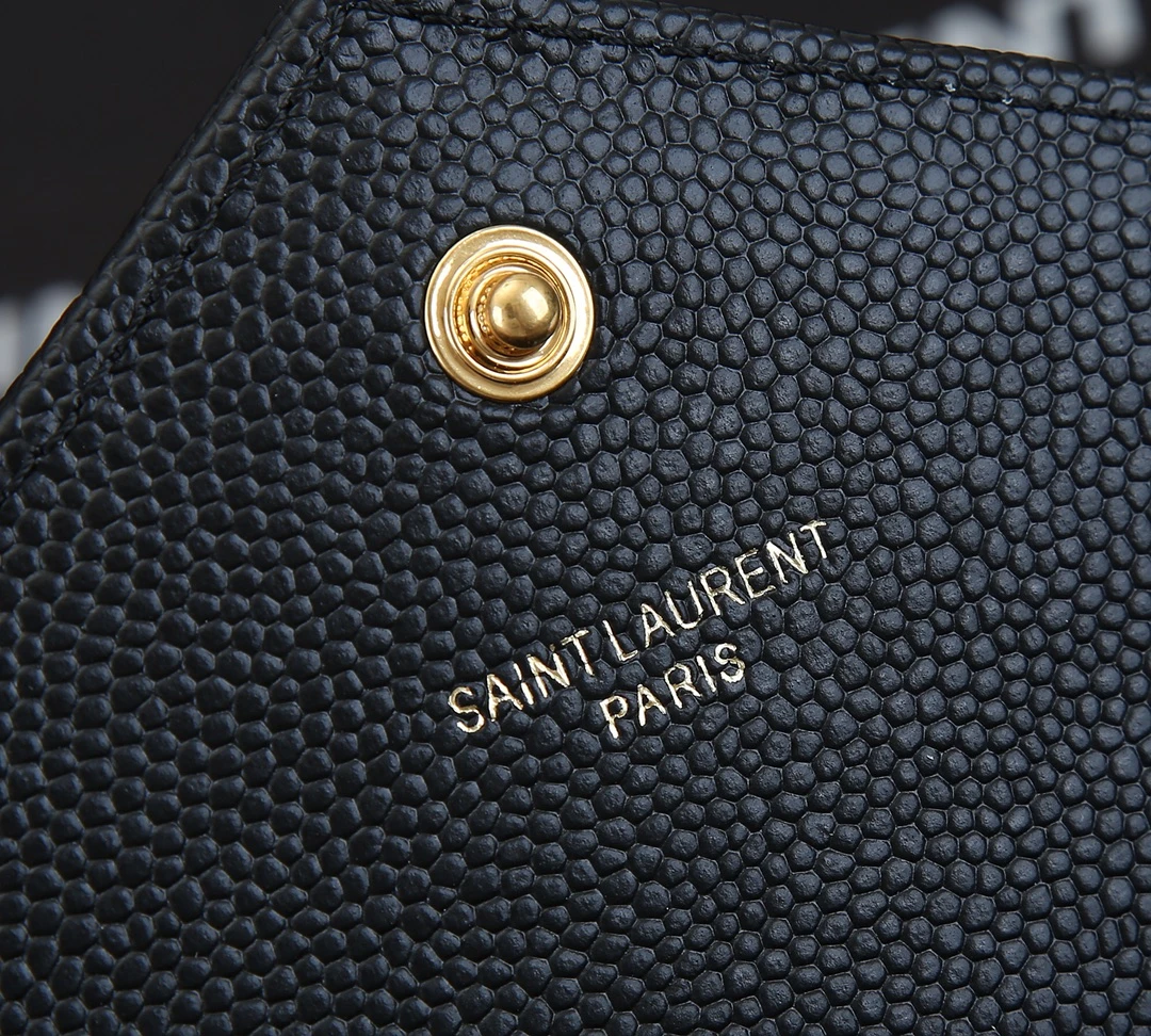 YSL ENVELOPE CHAIN WALLET IN GRAIN DE POUDRE EMBOSSED LEATHER 1888 18 blk gld